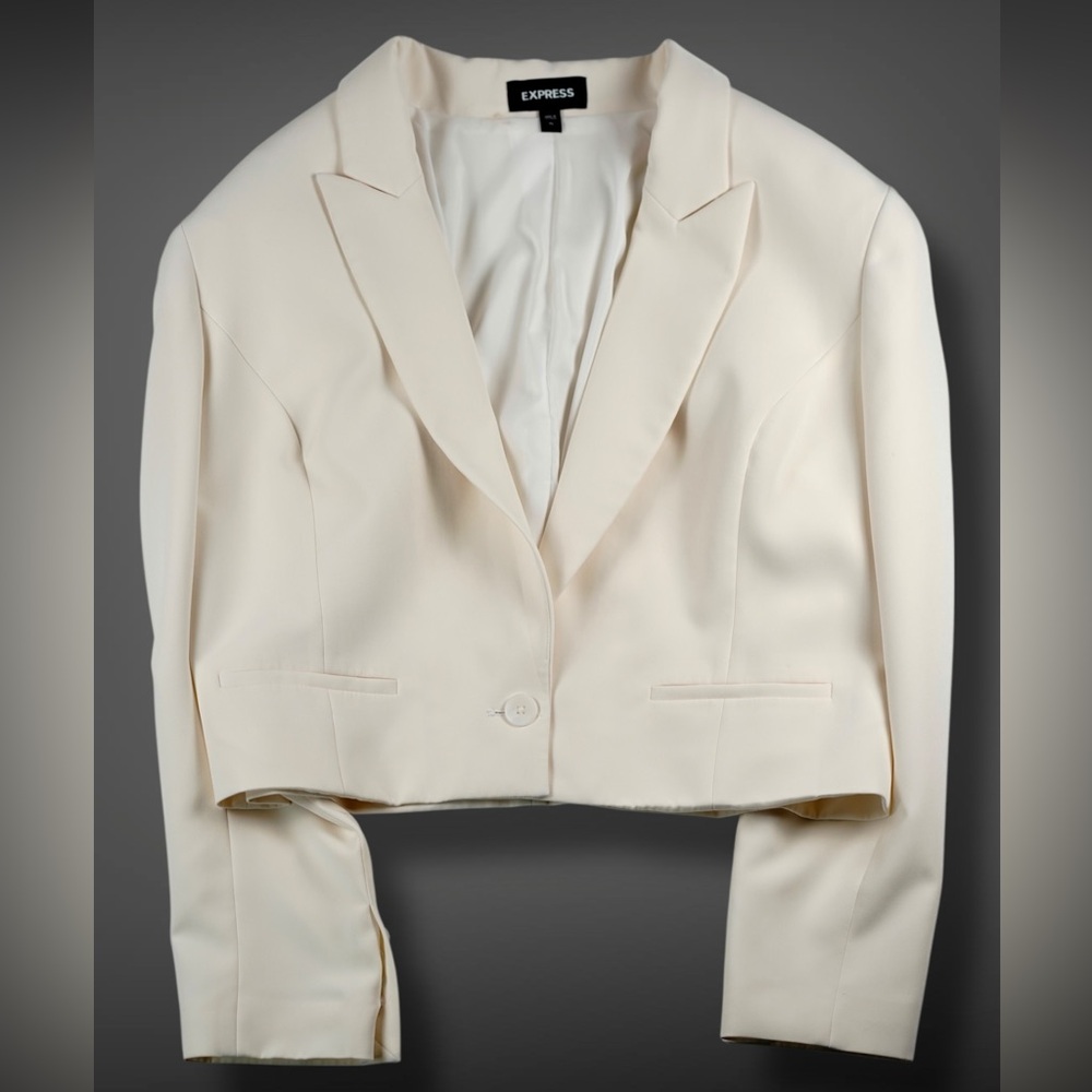 Express Women’s Ivory Cropped Blazer Tailored One Button Jacket Size XL - Picture 7 of 17